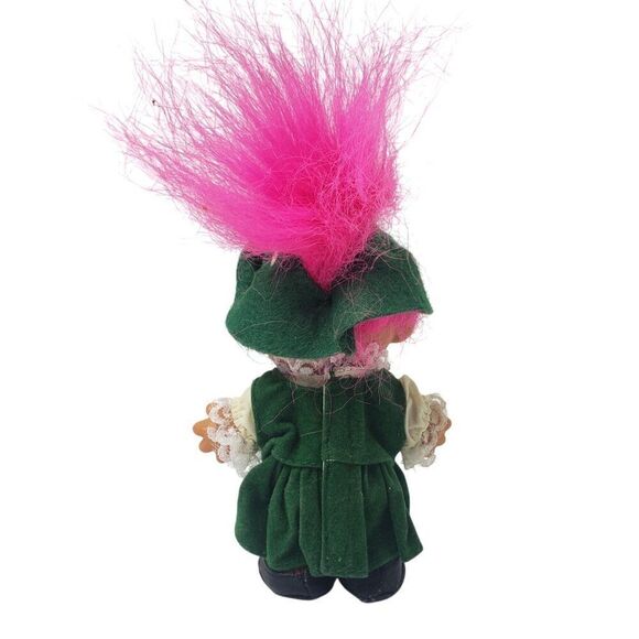 Vintage Russ Troll German Dolls 4.5" Around The World Pink Hair Green Outfit 90s - Picture 2 of 4